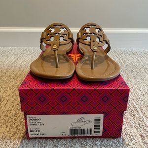 Tory Burch Miller Sandal color is Patent Calf